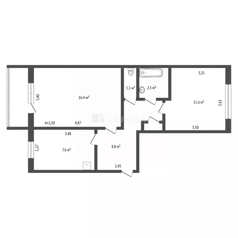 2-к кв. Алтайский край, Барнаул Молодежная ул., 68А (48.7 м) - Фото 2