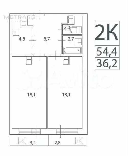 2-к. квартира, 54,4 м, 10/25 эт. - Фото 0