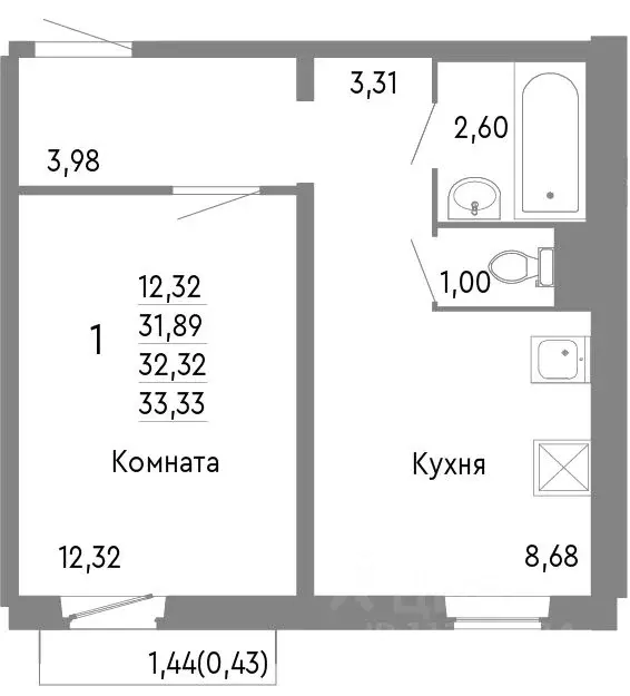 1-к кв. Челябинская область, Челябинск Нефтебазовая ул., 1к2 (32.32 м) - Фото 0