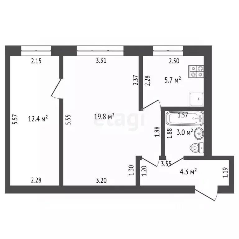 2-к кв. Башкортостан, Стерлитамак ул. Худайбердина, 164 (45.2 м) - Фото 2