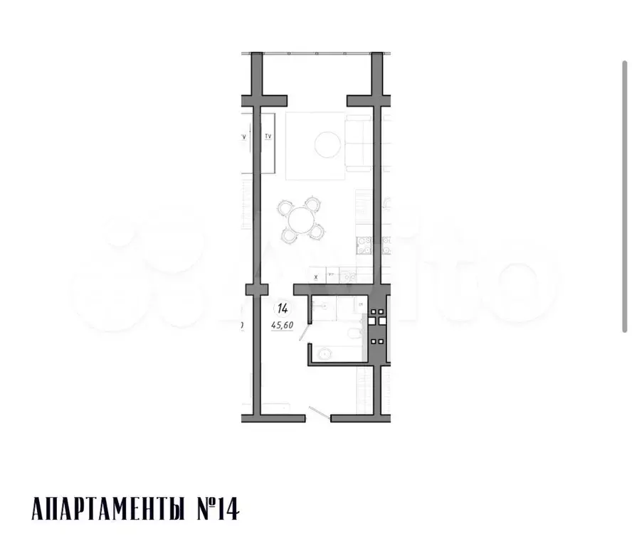 Апартаменты-студия, 46 м, 1/5 эт. - Фото 1