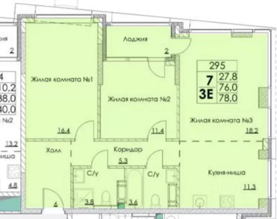 3-к кв. Москва Михалковская ул., 50 (76.1 м) - Фото 2
