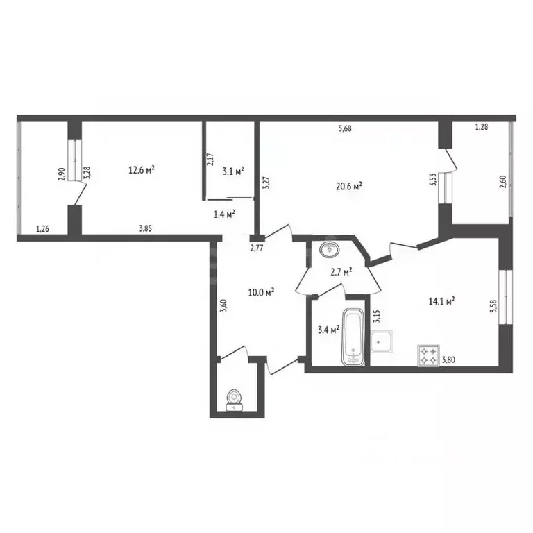 2-к кв. Амурская область, Благовещенск ул. Ленина, 42 (75.1 м) - Фото 2