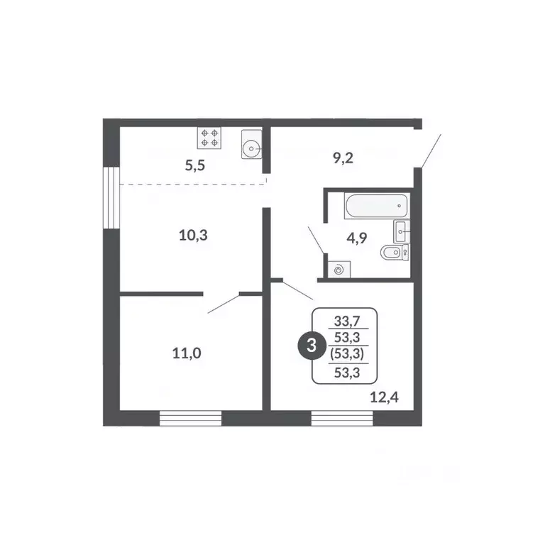 3-к кв. Кировская область, Киров Метро жилой комплекс (53.3 м) - Фото 1