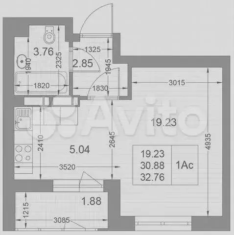 Квартира-студия, 32,8м, 8/10эт. - Фото 1