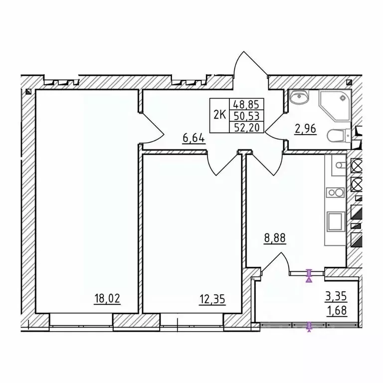 2-к кв. Калининградская область, Зеленоградск  (52.2 м) - Фото 1