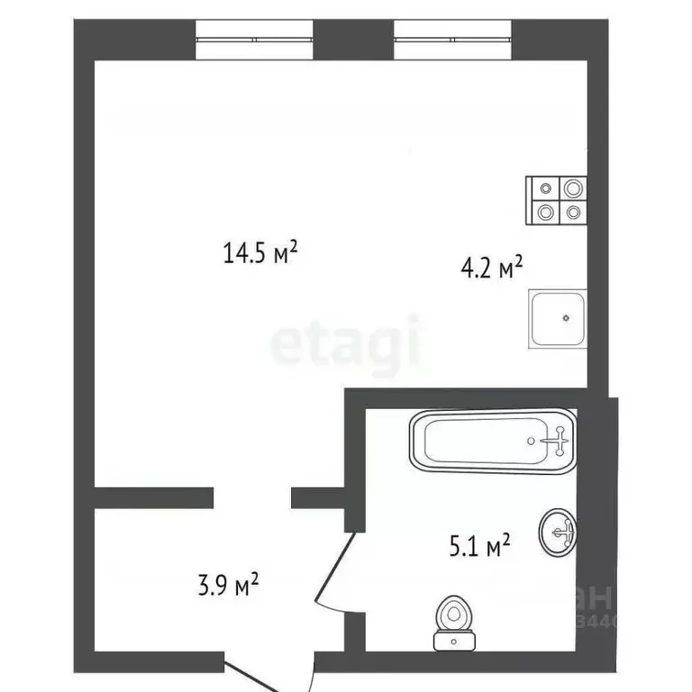Студия Тюменская область, Тюмень Новгородская ул., 1 (27.7 м) - Фото 2