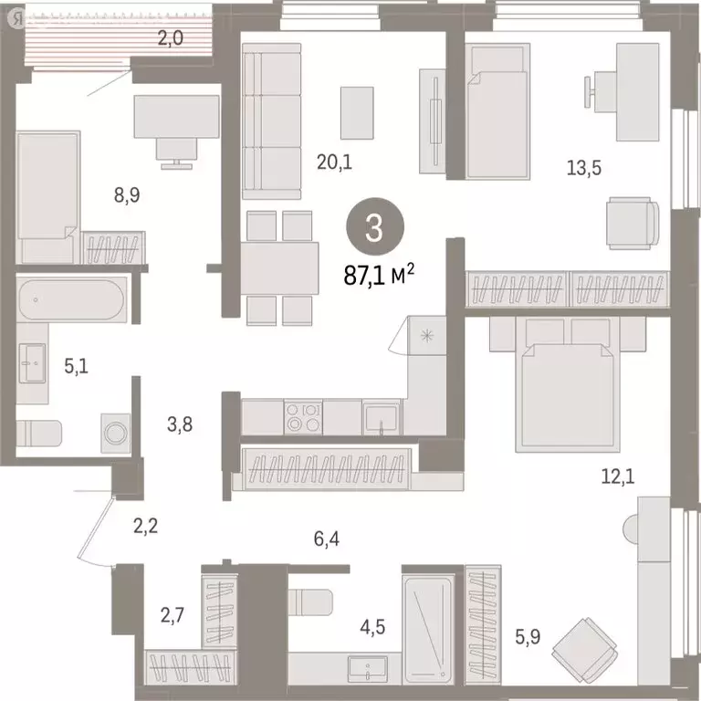 3-комнатная квартира: Новосибирск, улица Аэропорт (87.11 м) - Фото 1