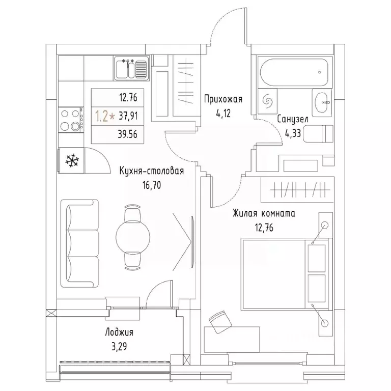 1-к кв. Татарстан, Казань Алтын Яр жилой комплекс (39.56 м) - Фото 1