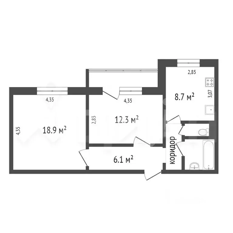 2-к кв. Курганская область, Курган Заозерный жилрайон, 4-й мкр, 46 ... - Фото 1