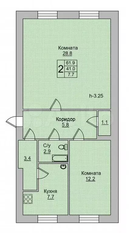 2-к. квартира, 61,9 м, 1/2 эт. - Фото 0