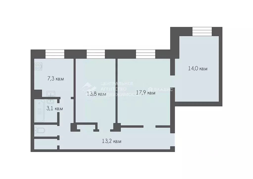 3-к кв. Рязанская область, Рязань Октябрьская ул., 6 (72.2 м) - Фото 2