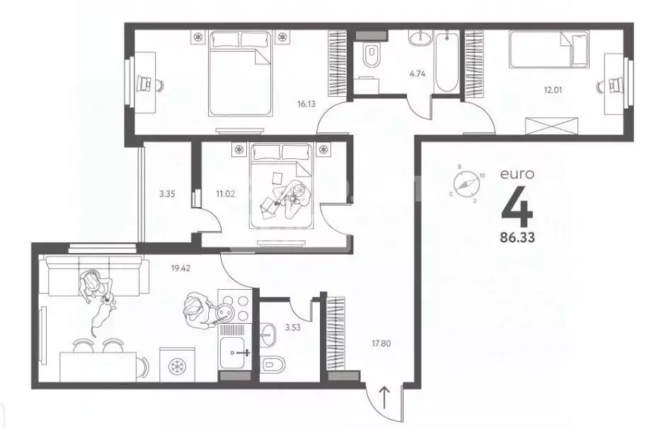4-к кв. Липецкая область, Липецк ул. Перова, 2 (86.33 м) - Фото 2