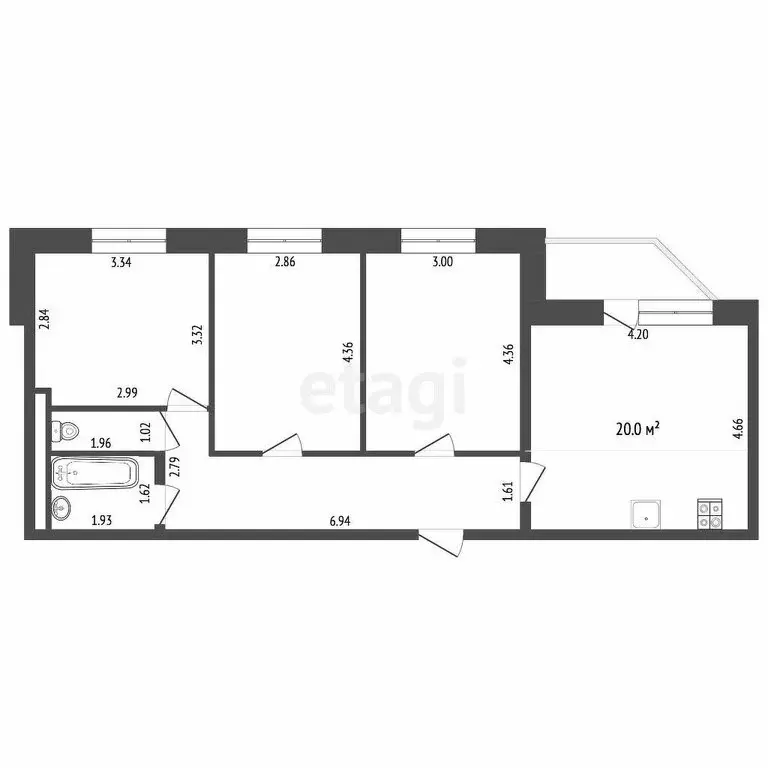 3-комнатная квартира: Тюмень, улица Николая Ростовцева, 2 (72.9 м) - Фото 0