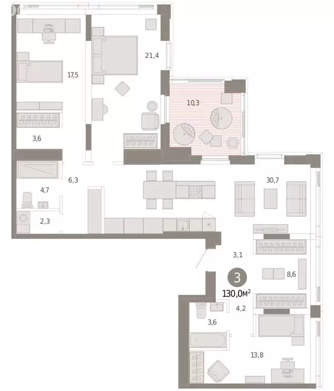 3-комнатная квартира: Тюмень, жилой комплекс Зарека (130 м) - Фото 2