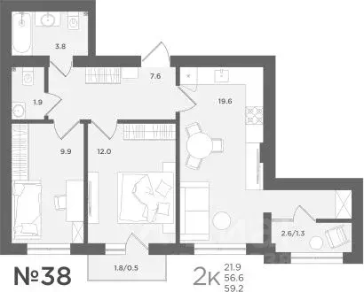 2-к кв. Калининградская область, Пионерский МС18 жилой комплекс (56.6 ... - Фото 1