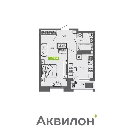 1-комнатная квартира: Архангельск, Ломоносовский округ (35.35 м) - Фото 0