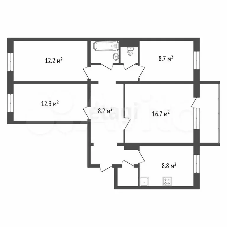 4-к. квартира, 78,9 м, 4/10 эт. - Фото 0