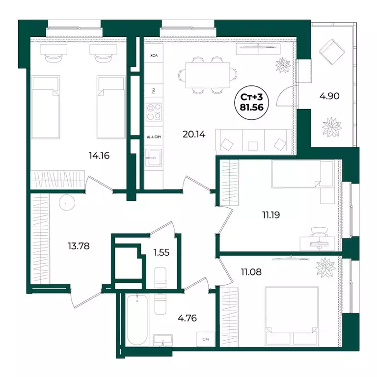 3-к кв. Ханты-Мансийский АО, Нижневартовск ул. Ленина, 60 (81.56 м) - Фото 1