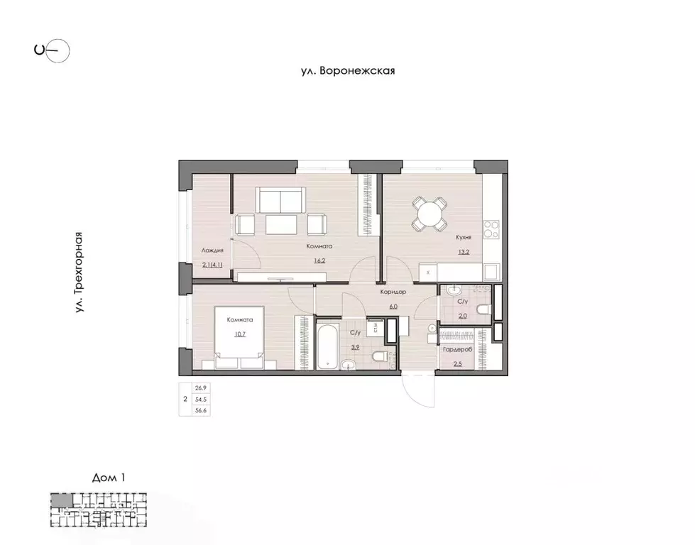 2-к кв. Хабаровский край, Хабаровск Воронежская ул., 163 (56.6 м) - Фото 1