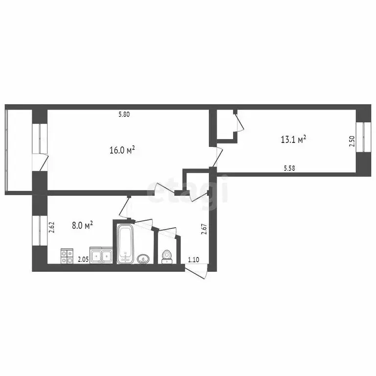 2-комнатная квартира: Тюмень, Волгоградская улица, 117 (45.3 м) - Фото 0