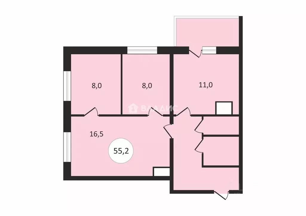 3-к кв. Ленинградская область, Гатчина Пушкинское ш., 13к1 (55.2 м) - Фото 2