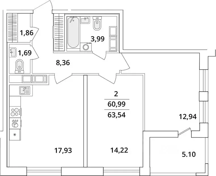 2-к кв. Санкт-Петербург Кубинская ул., 82к3с1 (63.8 м) - Фото 1