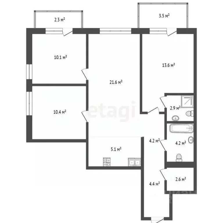 3-к кв. Тюменская область, Тюмень ул. Газовиков, 38к1 (84.4 м) - Фото 2