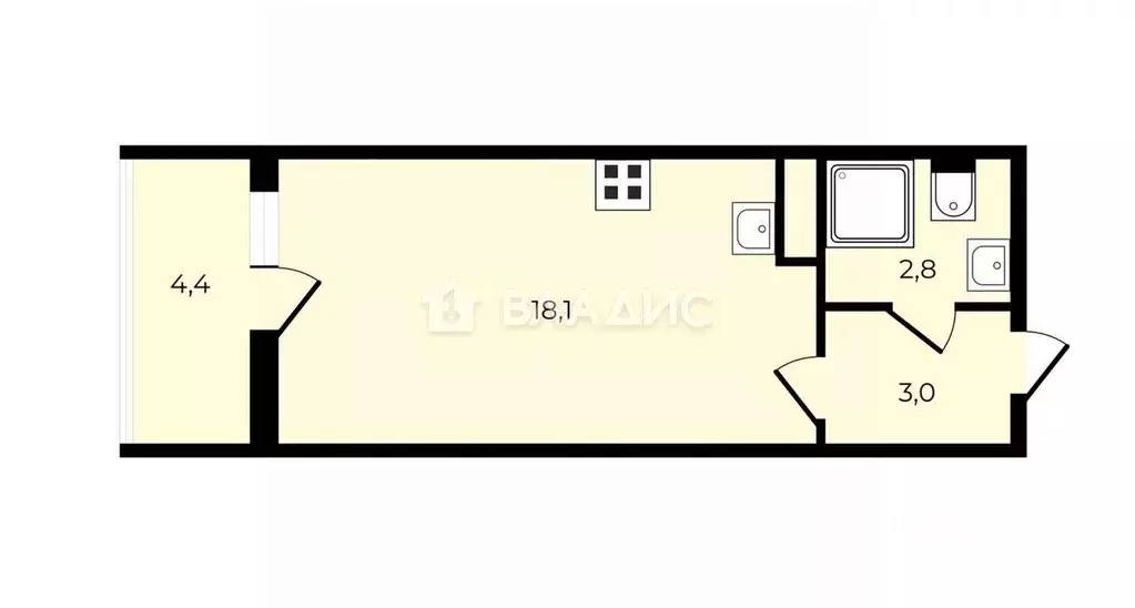 Студия Санкт-Петербург 1-й Предпортовый проезд, 13 (24.0 м) - Фото 2