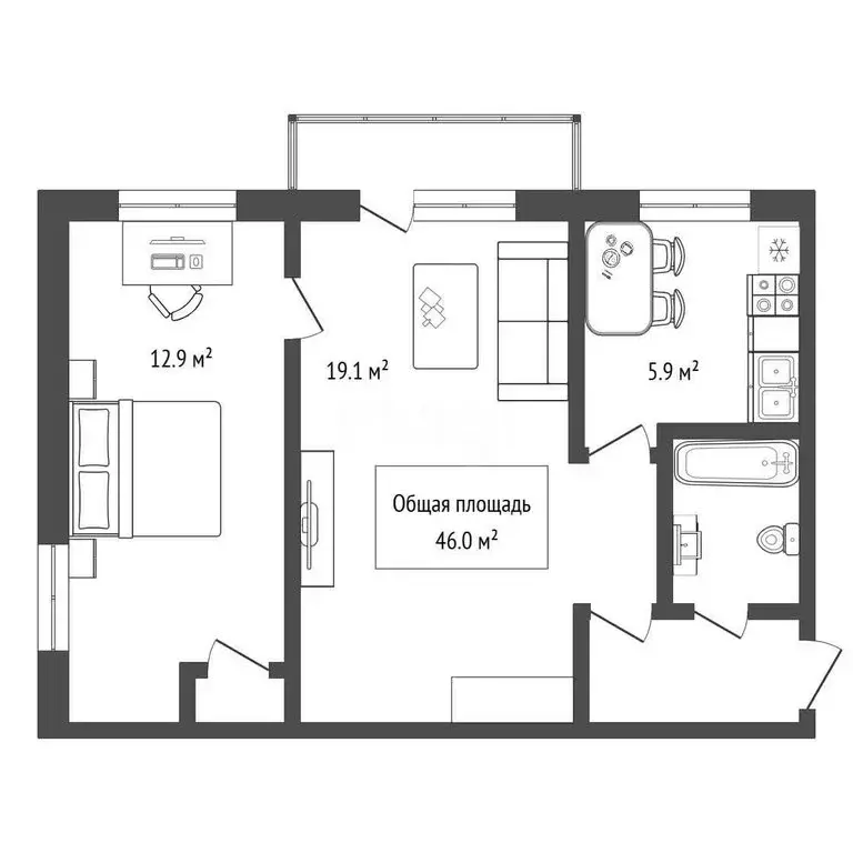 2-комнатная квартира: Бердск, Микрорайон, 7 (46 м) - Фото 2