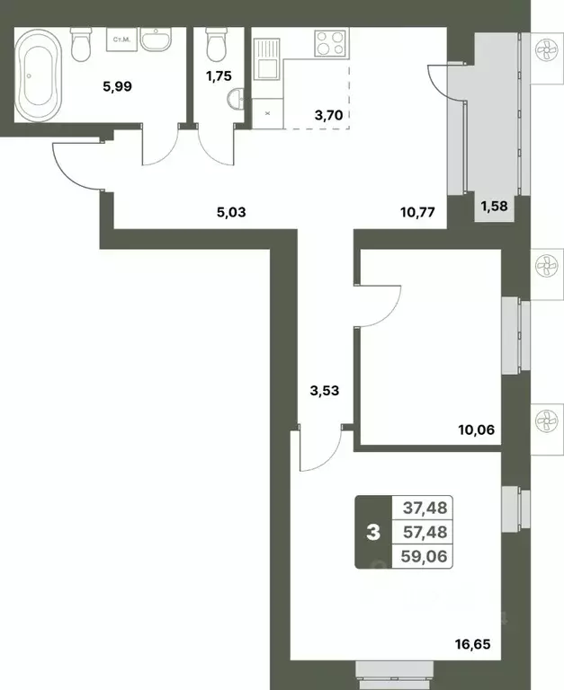 3-к кв. Башкортостан, Уфимский район, с. Миловка  (59.06 м) - Фото 0