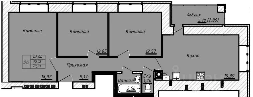 3-к кв. Ивановская область, Иваново 11-й проезд, 2/1 (78.01 м) - Фото 1