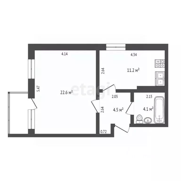 1-к кв. Ямало-Ненецкий АО, Новый Уренгой Комсомольская ул., 8А (42.4 ... - Фото 2