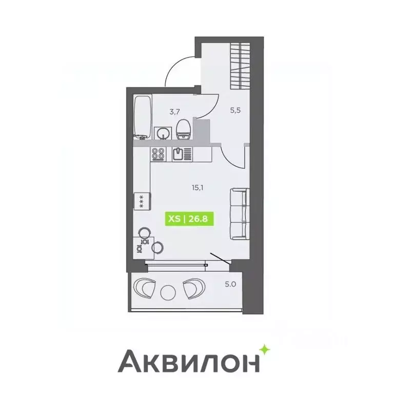 Студия Санкт-Петербург бул. Головнина, 4 (26.8 м) - Фото 1