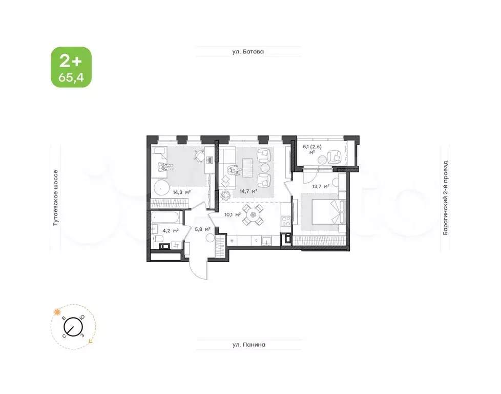 3-к. квартира, 65,4 м, 9/9 эт. - Фото 0