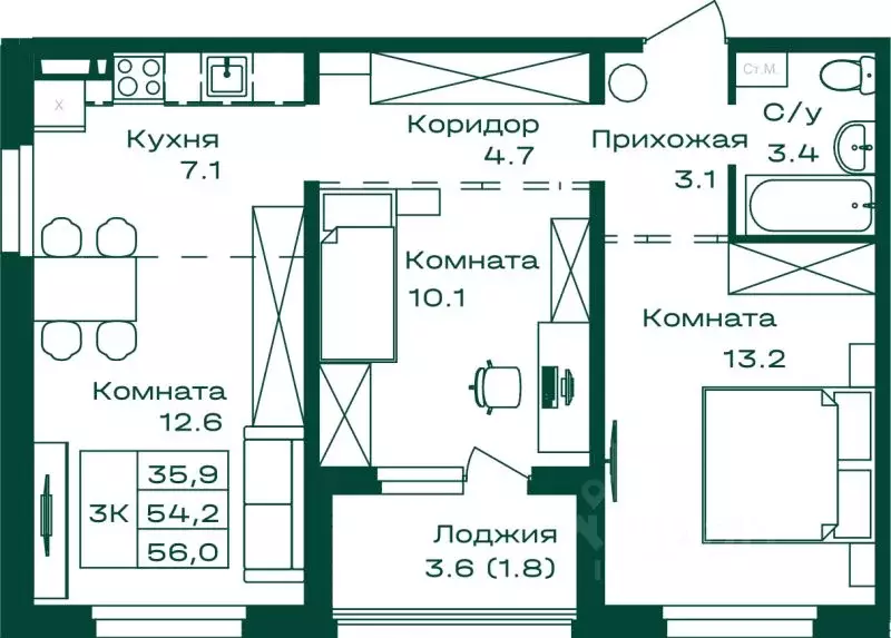 3-к кв. Алтай, Майминский район, с. Майма Алтайская ул., 2к6 (56.0 м) - Фото 1