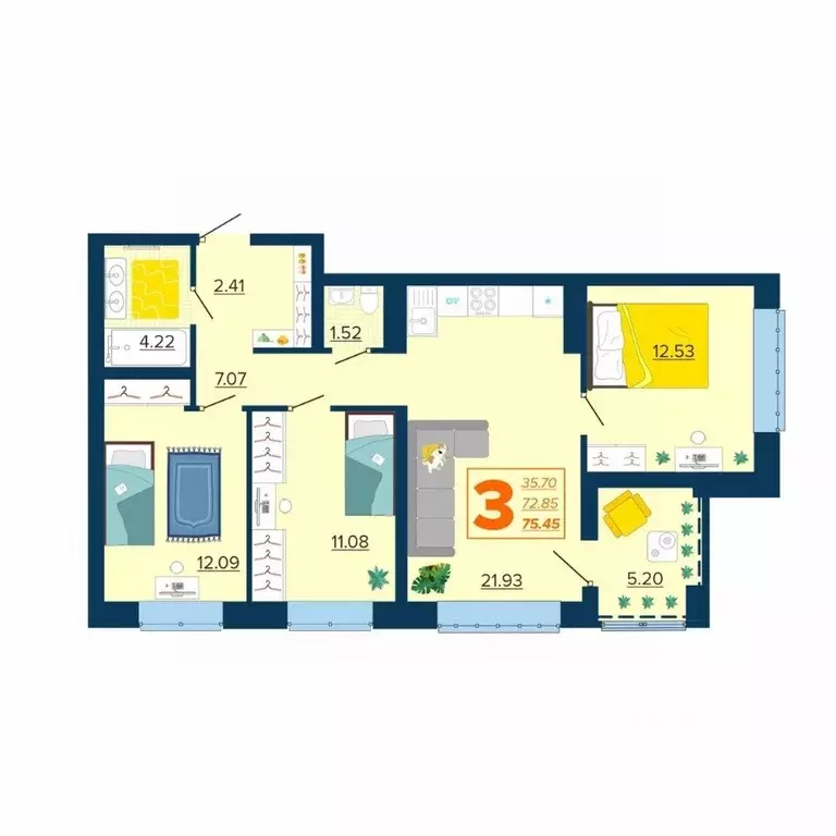 3-к кв. Брянская область, Брянск Московский мкр, Микрорайон Акватория ... - Фото 1