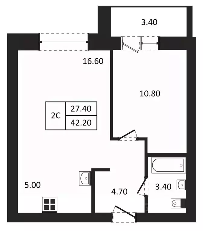 2-к кв. Новосибирская область, Новосибирск  (42.2 м) - Фото 1