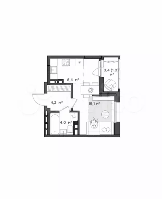 Квартира-студия, 29,5 м, 15/18 эт. - Фото 0