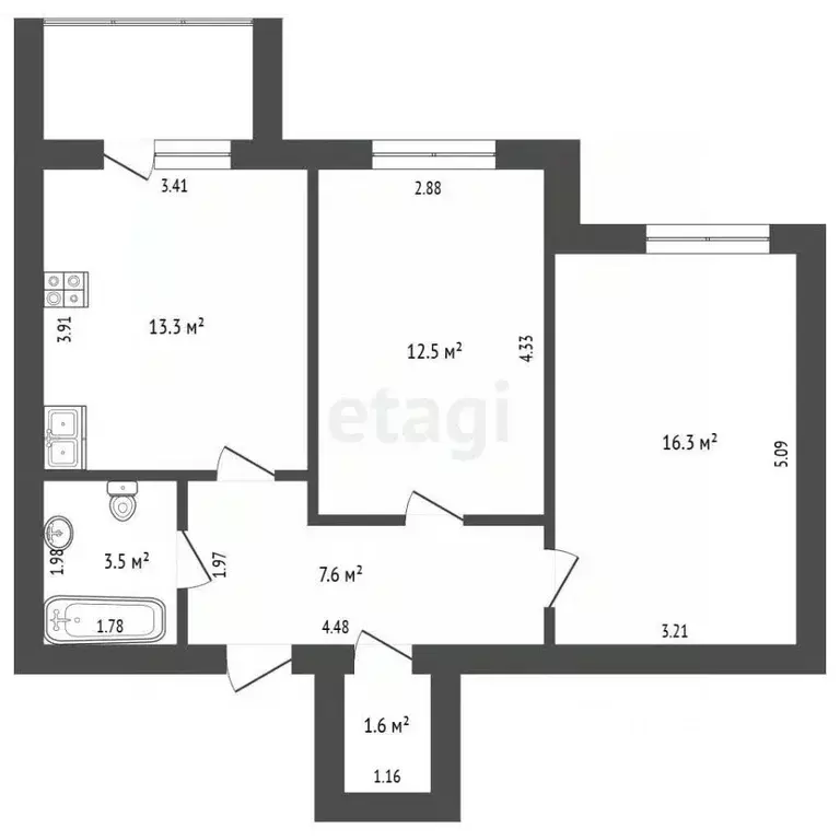 2-к кв. Владимирская область, Муром ул. 3-я Новослободская, 7 (54.8 м) - Фото 2