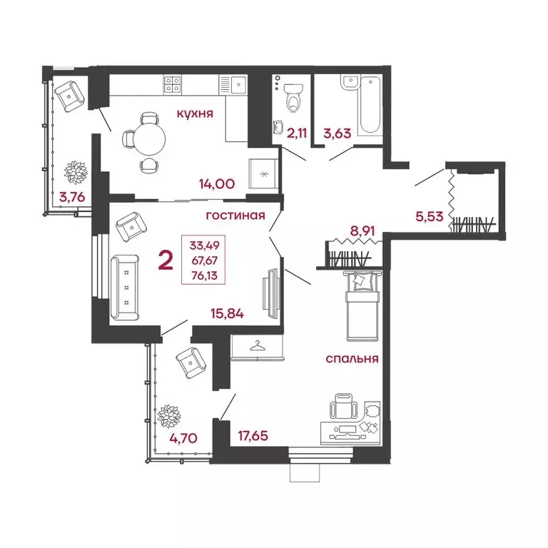 2-комнатная квартира: Пенза, улица Богданова, 34 (76.13 м) - Фото 0