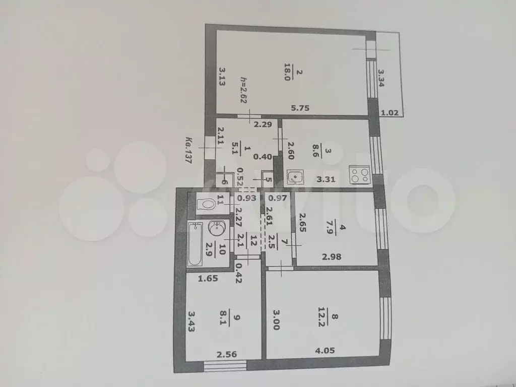 4-к. квартира, 69 м, 8/9 эт. - Фото 0