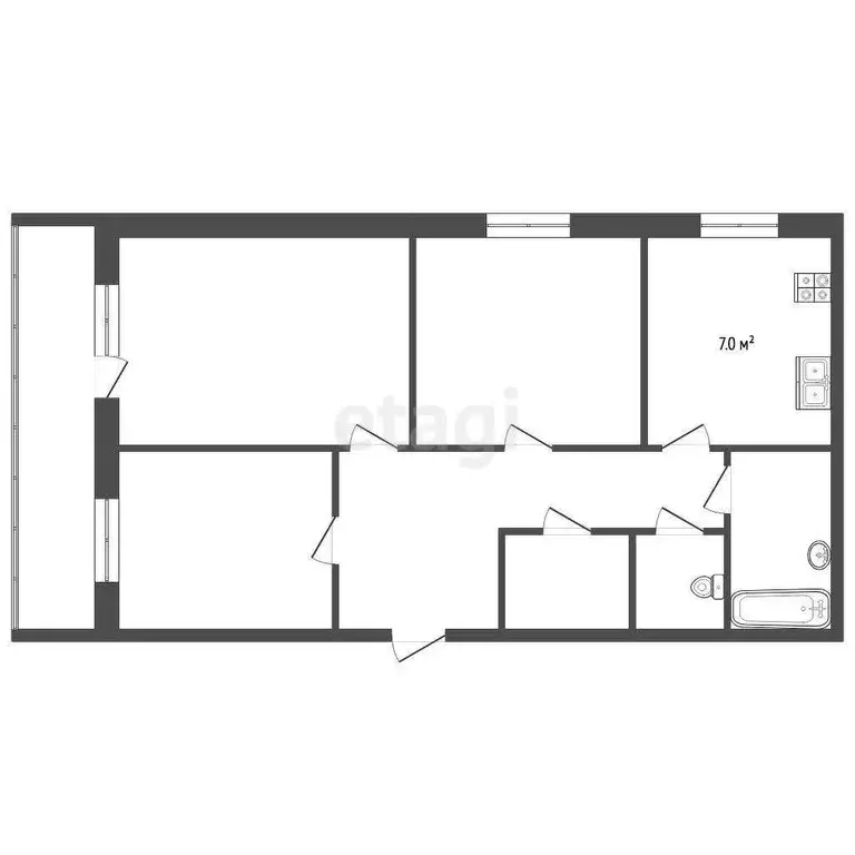 Квартира, 3 комнаты, 59.3 м - Фото 1