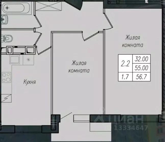 2-к кв. Курская область, Курск ул. Энгельса, 158к1 (56.7 м) - Фото 1
