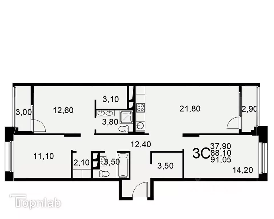 3-к кв. Рязанская область, Рязань Московское ш., 49к1 (91.05 м) - Фото 1