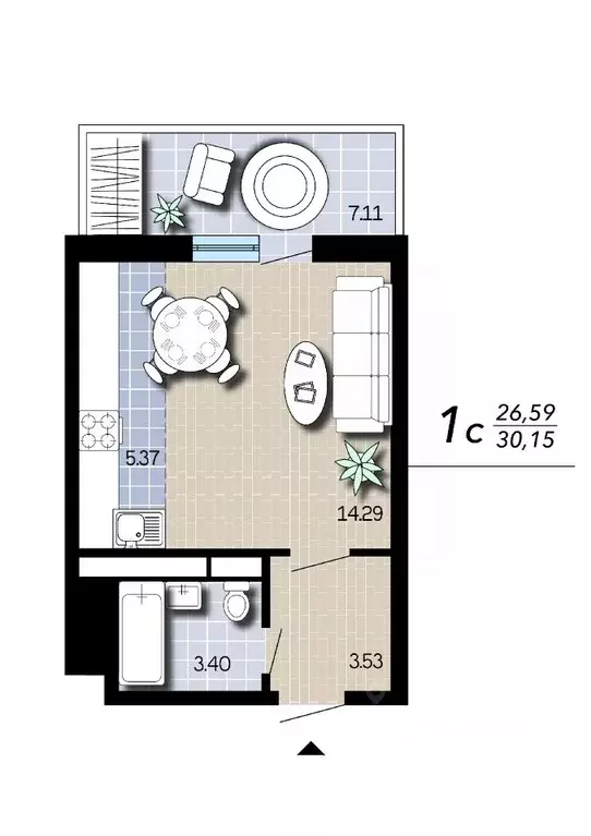 Студия Воронежская область, Воронеж Гвардейский пер., 21 (30.15 м) - Фото 2