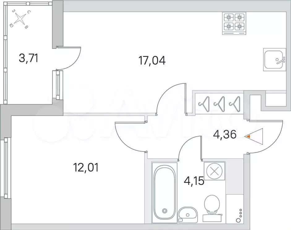 1-к. квартира, 39,4 м, 8/8 эт. - Фото 0