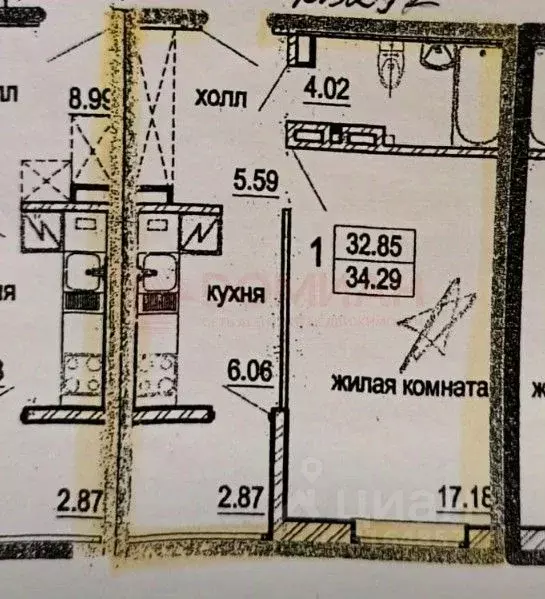 1-к кв. Ростовская область, Аксай ул. Менделеева, 53А (34.0 м) - Фото 0