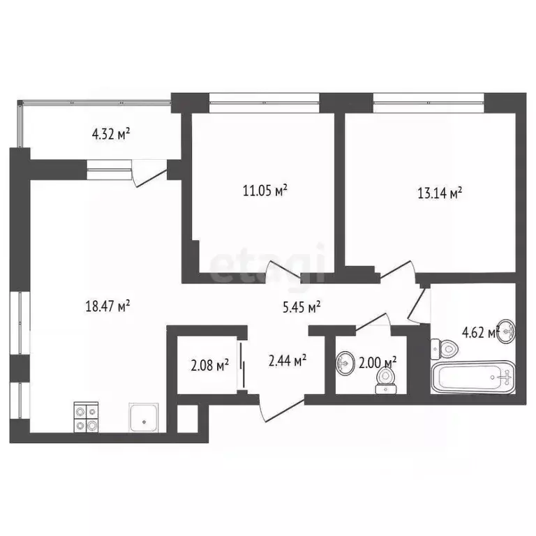 2-к кв. Тюменская область, Тюменский муниципальный округ, д. Дударева ... - Фото 1