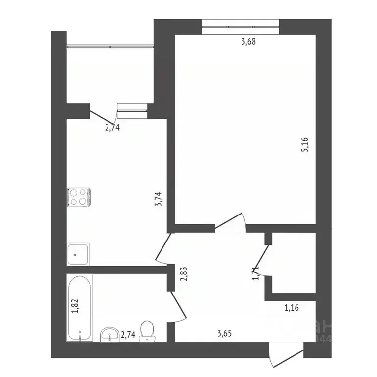 1-к кв. Тюменская область, Тюмень ул. Пермякова, 66 (43.0 м) - Фото 1
